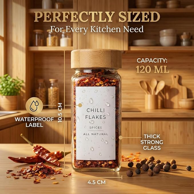 Glass Spice Jars with 360 Labels -24 pcs- 4oz- Spice Containers with Bamboo - Image 6