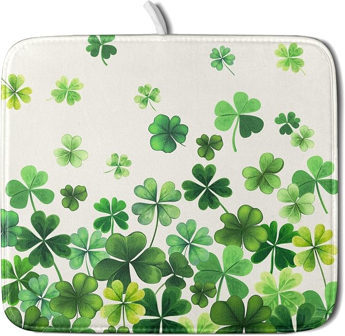 Spring Sage Green Shamrocks Drying Mat 16x18 Inch St. Patrick's Day Irish by Kawani