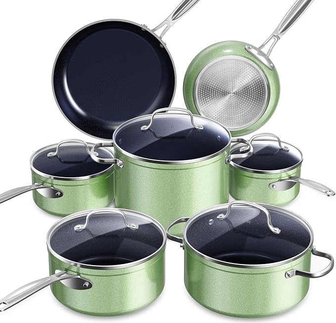 Nuwave Healthy Duralon Blue Ceramic Nonstick Cookware Set, Diamond Infused by NuWave