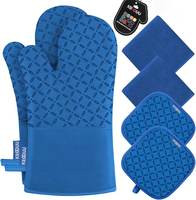 KEGOUU Oven Mitts and Pot Holders 6pcs Set, Kitchen Oven Glove High Heat by KEGOUUOvenMitt