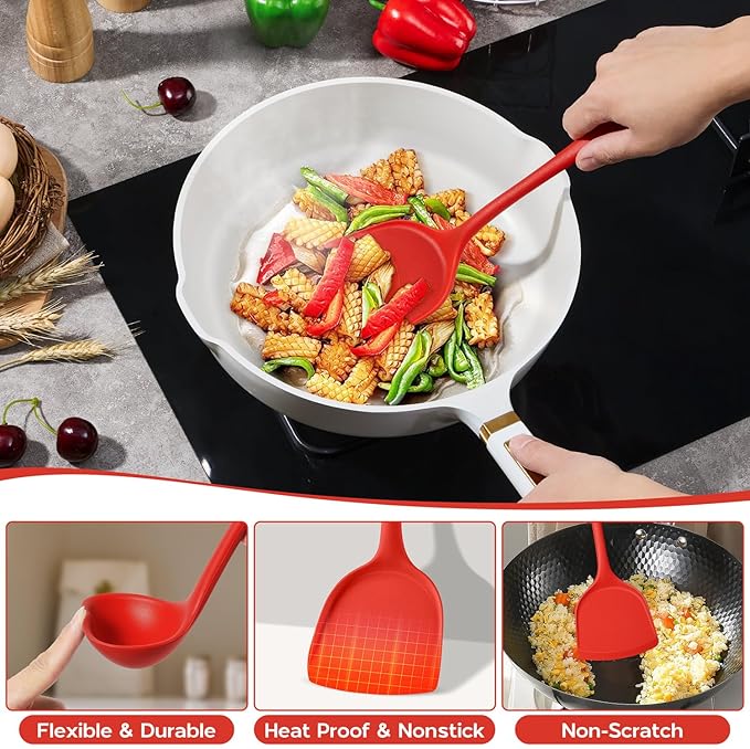 Onader Silicone Cooking Utensils Set, Heat Resistant Kitchen Tool Kit, Nonstick - Image 2