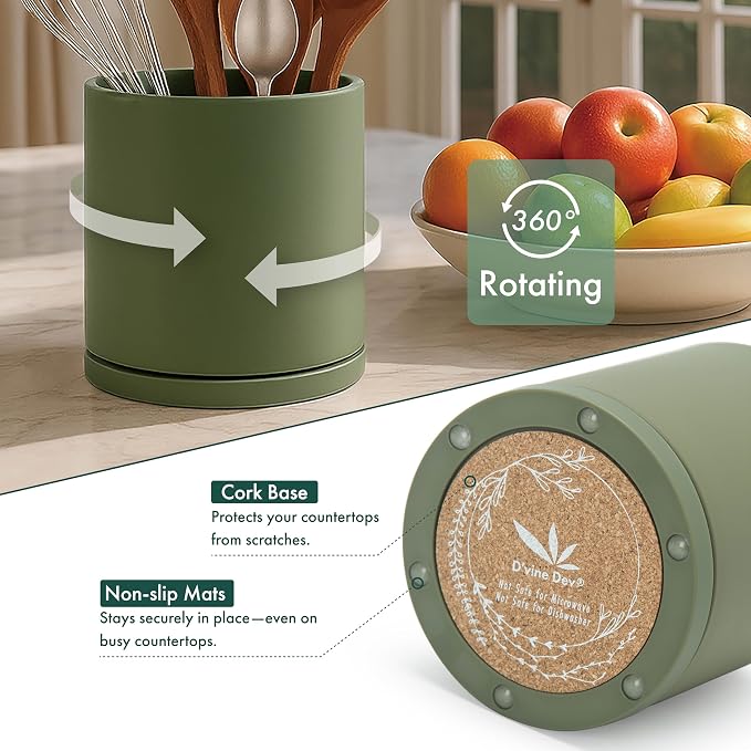 D'vine Dev 360° Rotating Utensil Holder Set – 7.2"+5" Kitchen Utensil Crocks - Image 4