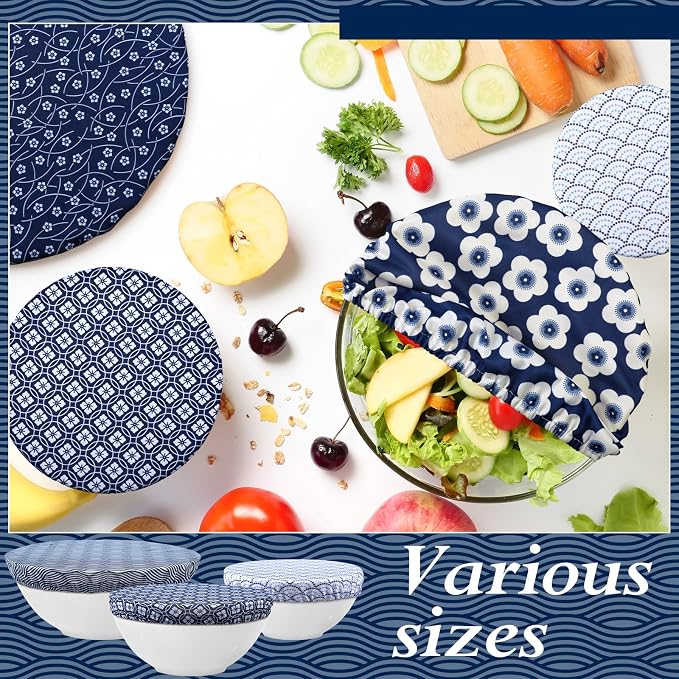 Patelai 10 Pcs Bowl Covers Reusable in 5 Size Stretch Cloth Fabric Elastic Food - Image 5
