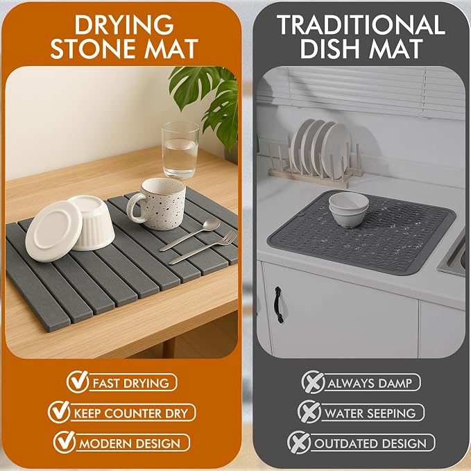 Large Stone Dish Drying Mat for Kitchen Counter, Instant Drying Pad, Super - Image 9