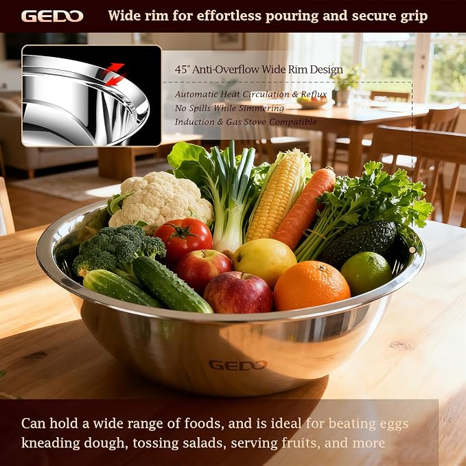 GEDO Stainless Steel 4 Piece Mixing Bowls Set, SUS316 Metal Nesting Bowls - Image 8