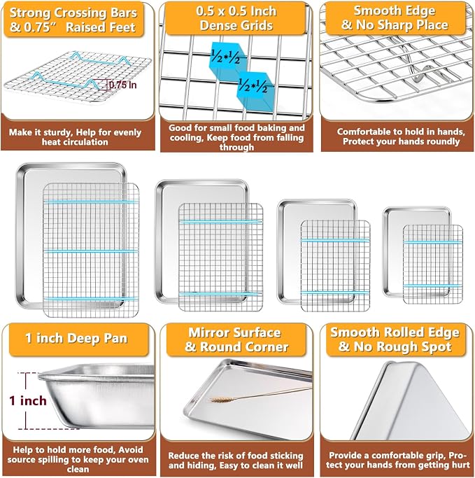 P&P CHEF 16 + 12.5 + 10.4 + 9 Inch Baking Sheet and Rack Set, Oven & Dishwasher - Image 3