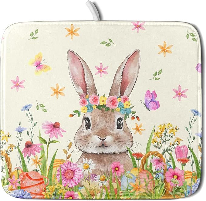 Easter Dish Drying Mat for Kitchen Counter Spring Easter Holiday Dish Drying by Kawani
