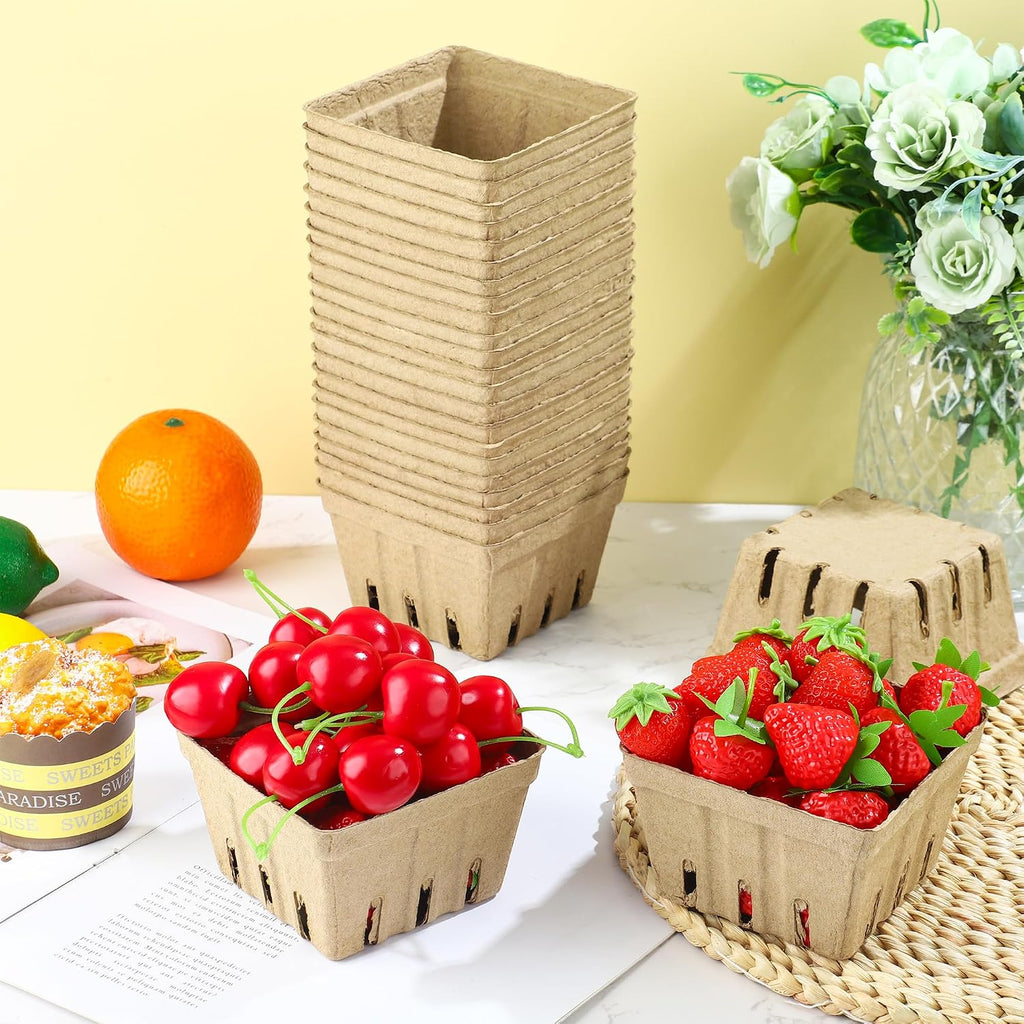 50 Pack Natural Pulp Fiber Berry Basket Small Strawberry Basket Molded