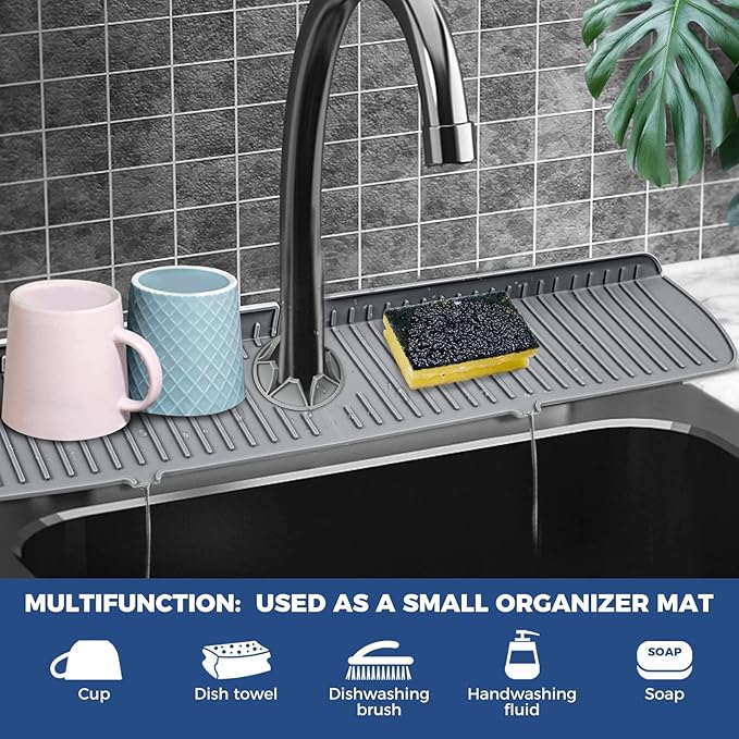 XXL Silicone Faucet Handle Drip Catcher Tray Mat, Large Silicone Faucet Mat - Image 3