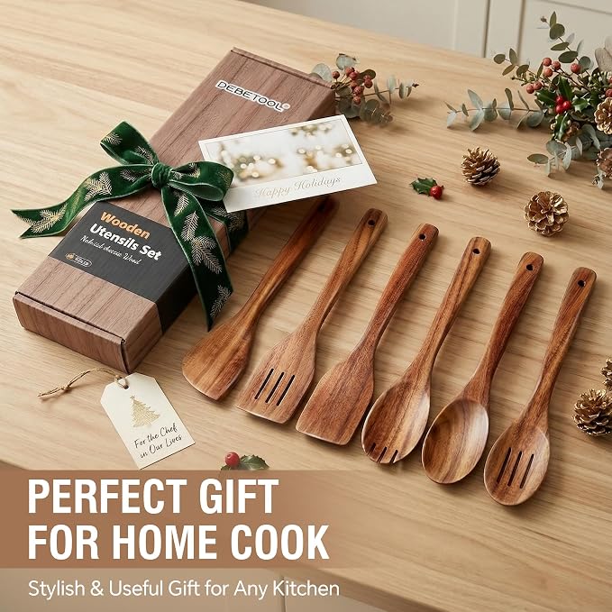 DEBETOOL 6-Piece Acacia Cooking Utensils- Natural Wooden Cooking Spoons - Image 7