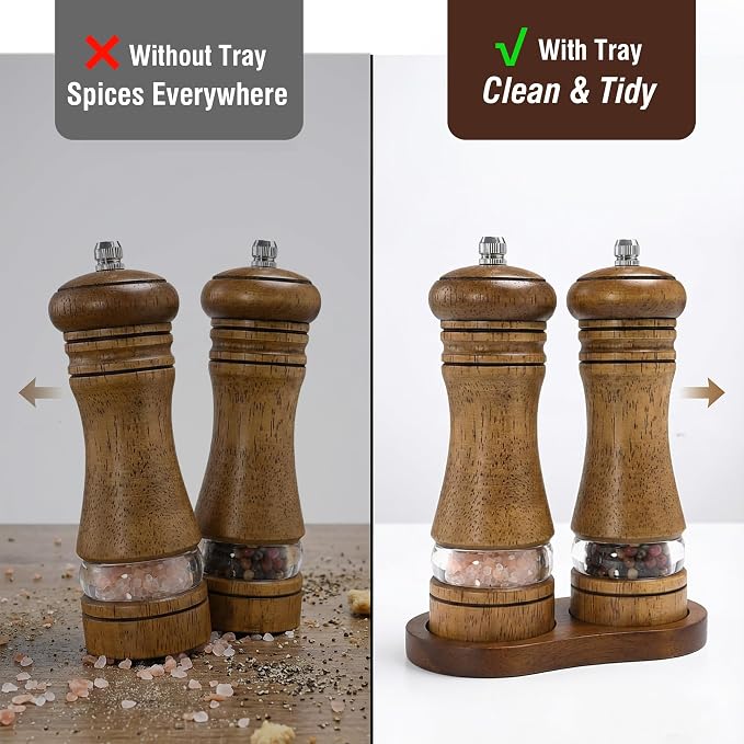 Wooden Salt and Pepper Grinder Set, Premium Oak Wood Salt Grinders Shakers - Image 2