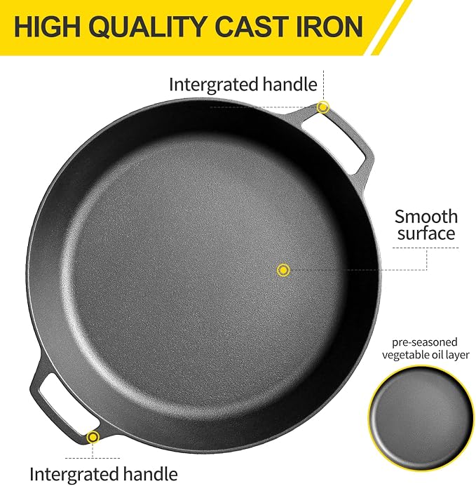 EDGING CASTING Pre-Seasoned Large Cast Iron Skillet 17 Inch, Dual Handle - Image 3