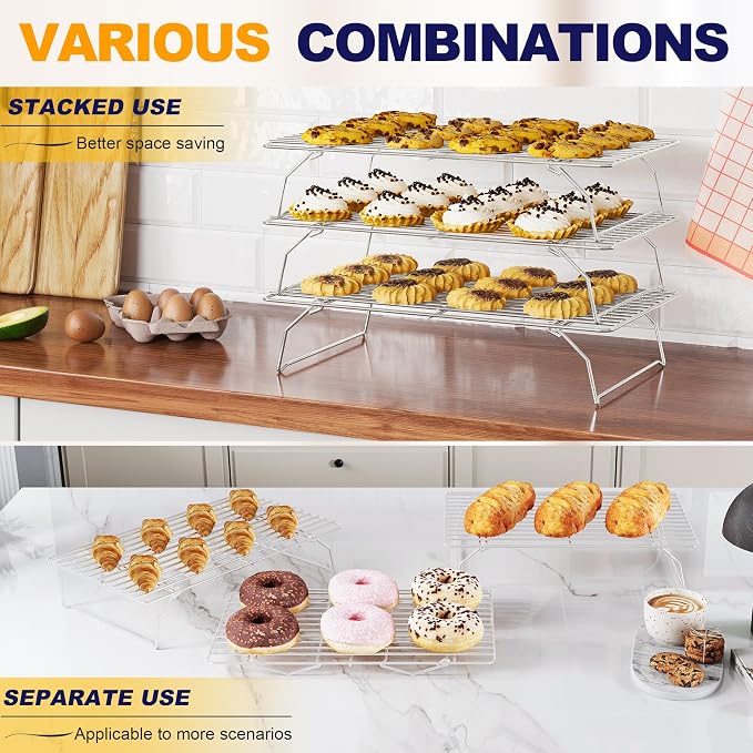 3 Tier Stackable Cooling Rack for Batch Cooling Cookie, Cake-15.8”x 10”- Heavy - Image 5