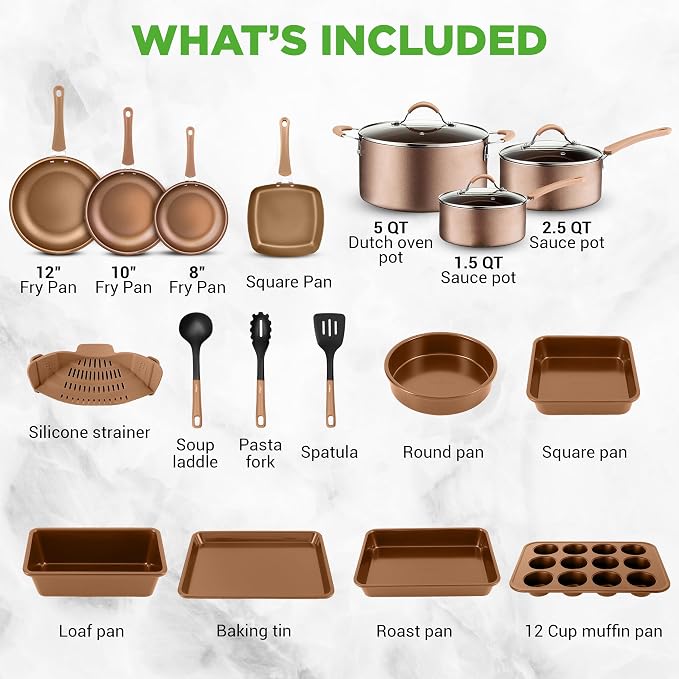 Nutrichef 20 Piece Professional Home Kitchen Cookware and Bakeware, Pots and - Image 2