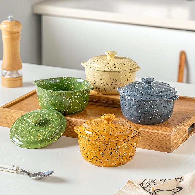 Stoneware Baking Ramekins Set of 4-10 Oz Mini Cocotte - Image 5