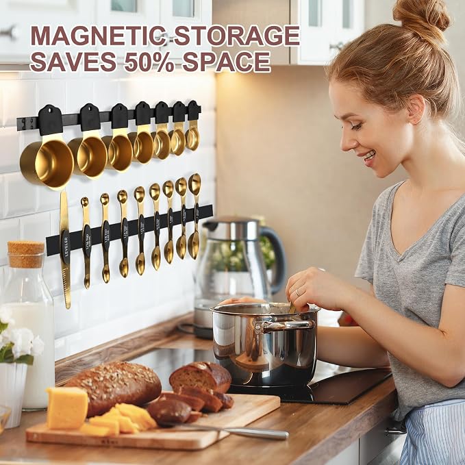 16-Piece Stainless Steel Measuring Cups and Spoons Set, Strong Magnetic Nesting - Image 3