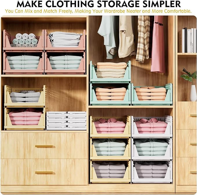 SNSLXH 8 Pack Stackable Closet Storage Bins, Space-Saving Wardrobe Organizer - Image 3
