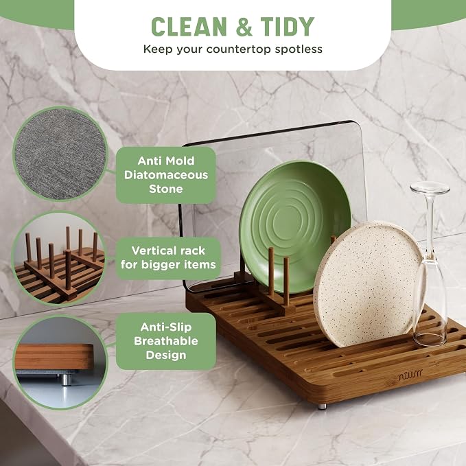 NIUM Stone Drying Mat for Kitchen Counter & Bamboo Rack - Image 2
