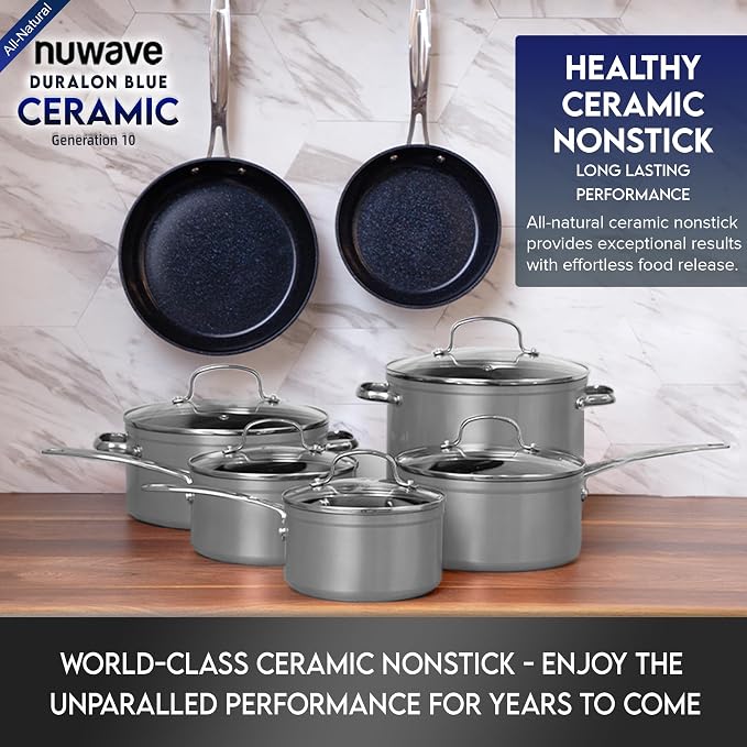 Nuwave Healthy Duralon Blue Ceramic Nonstick Cookware Set, Diamond Infused - Image 8