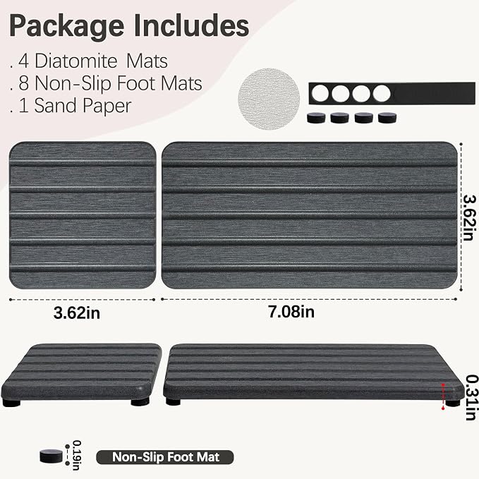 Set of 4 Bathroom Vanity Tray, Quick-Dry Diatomite Kitchen Tray - Image 3