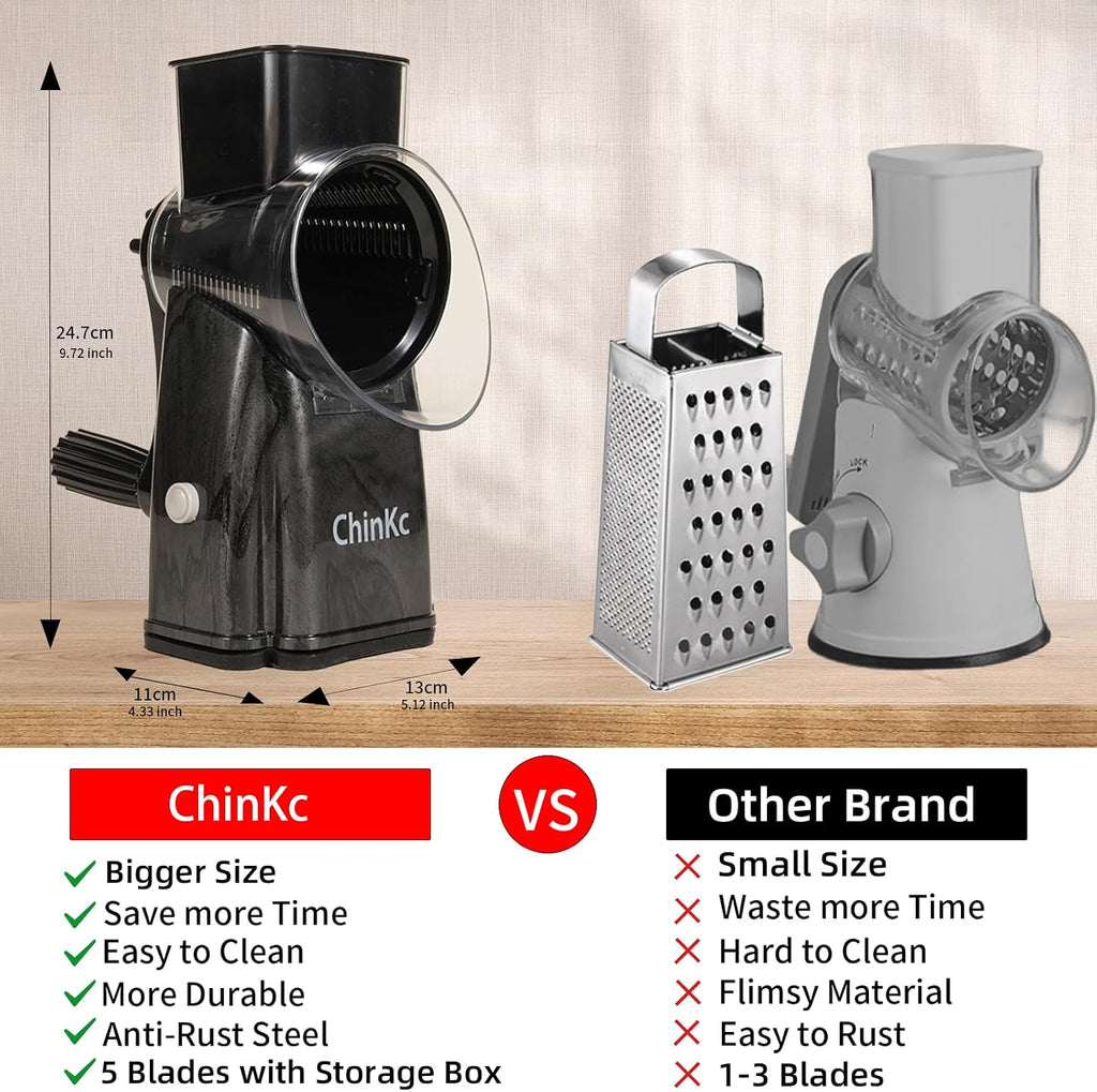 Upgrade Rotary Cheese Grater Shredder with Handle, Strong Suction