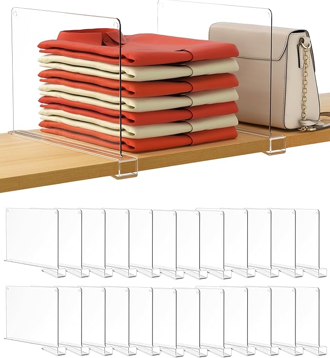 HBlife 24 Pack Clear Shelf Dividers, Vertical Purse Organizer by HBlife