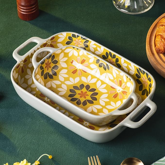 ONCCI Ceramic Baking Dish Set, 2-Piece Hand-painted Porcelain Rectangular - Image 4
