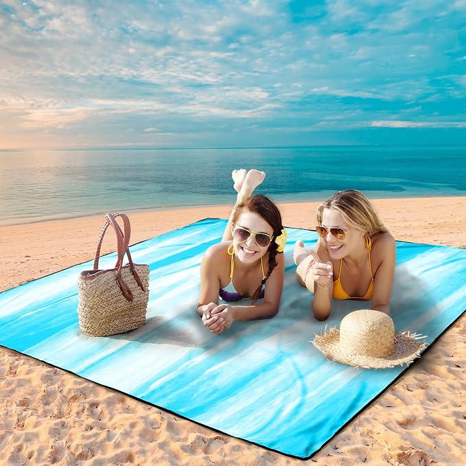 WIWIGO Beach Blanket Waterproof Sandproof Beach Mat 79" X 83"/10'x9'for 2-8 - Image 4