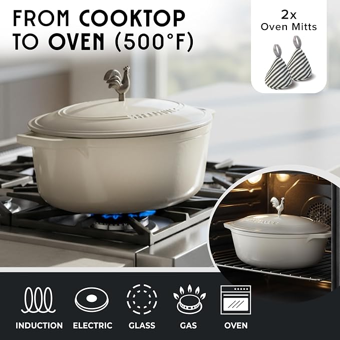 MUELLER HOME 5.5 Quart Enameled Cast Iron Oval Dutch Oven - Image 4