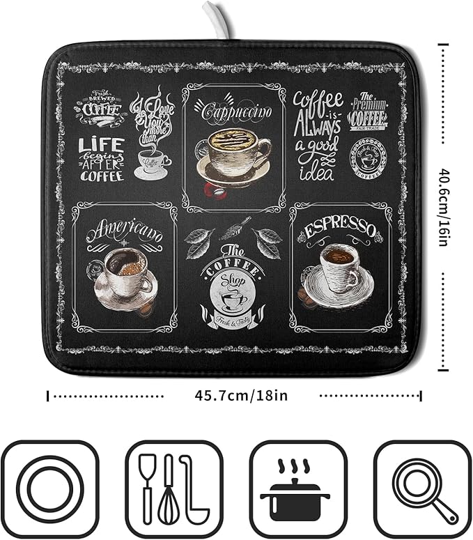 Giwawa Coffee Dish Drying Mat Vintage Anti Fatigue Espresso Cup Black Bean - Image 2