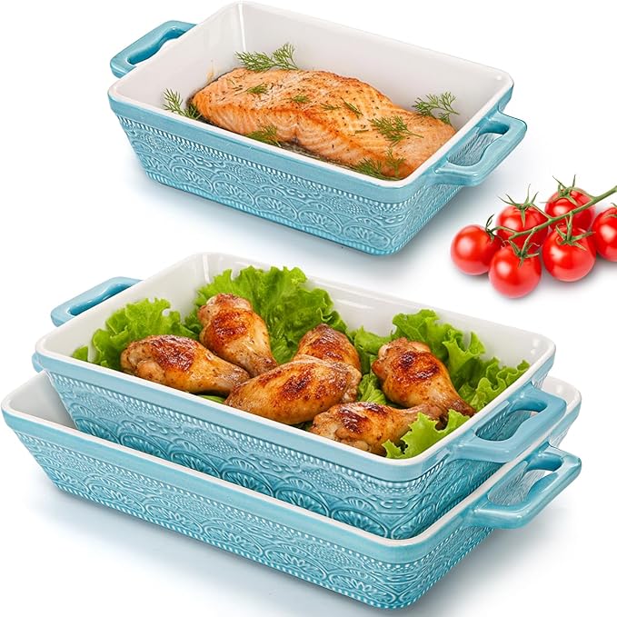 Hacaroa Set of 3 Ceramic Baking Dishes, Rectangular Bakeware by Hacaroa
