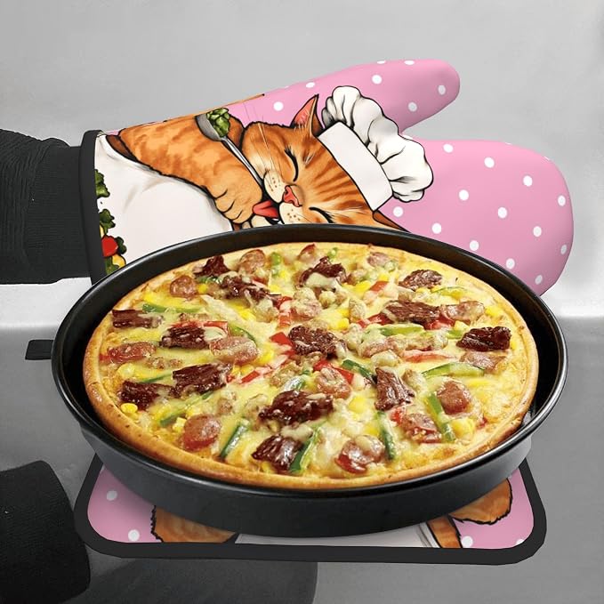 Cat Oven Mitts - Pink Oven Mitts and Pot Holders Sets of 2 Cute Kitten Cooker - Image 7