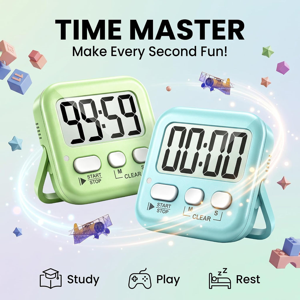 2 Pack Digital Timer with Battery & Lanyards for Classroom Kitchen