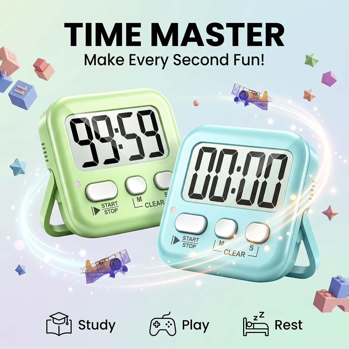 2 Pack Digital Timer with Battery & Lanyards for Classroom Kitchen