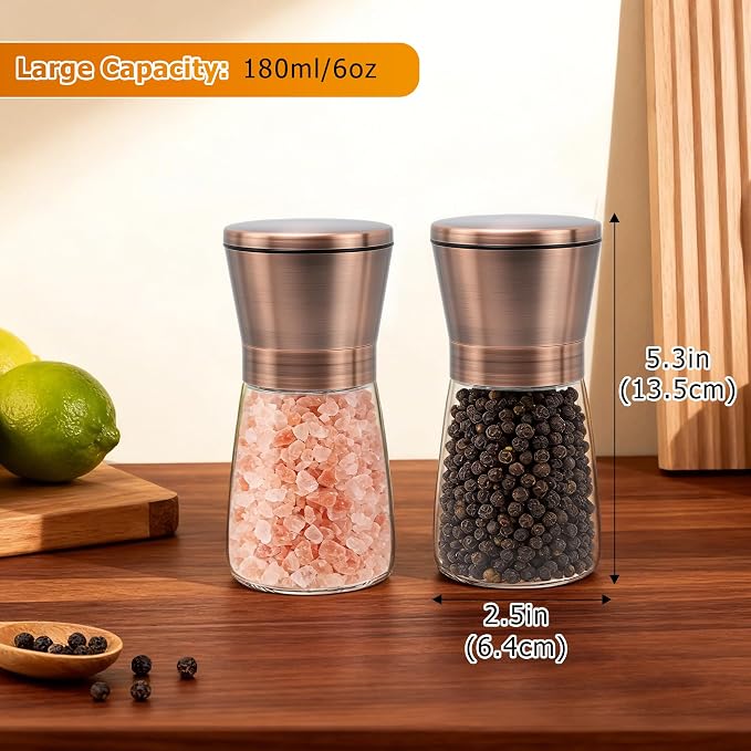 R DRURLCD Short Copper Salt and Pepper Grinder Set of 2, Manual Adjustable - Image 3