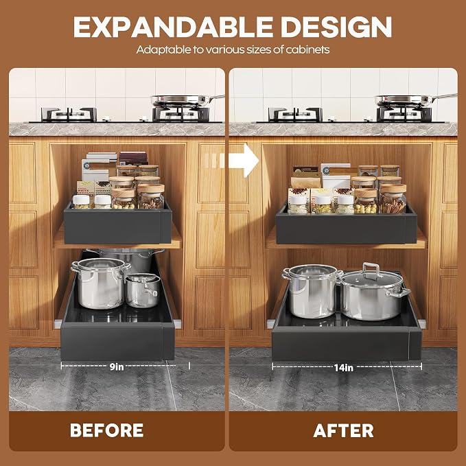 Seinloes 2 Pack Expandable Pull Out Cabinet Organizer 21" Deep - Image 3