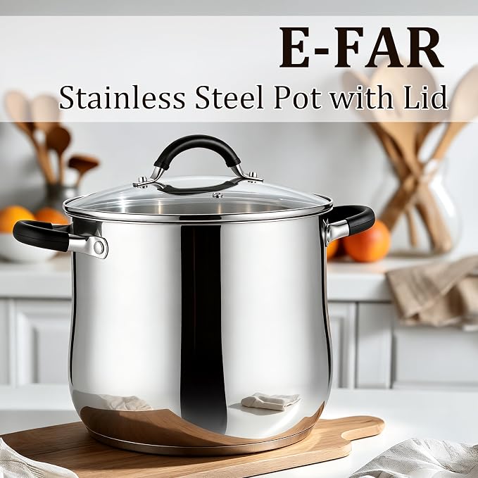 E-far 12 Quart Stock Pot, Stainless Steel Pot - Image 6