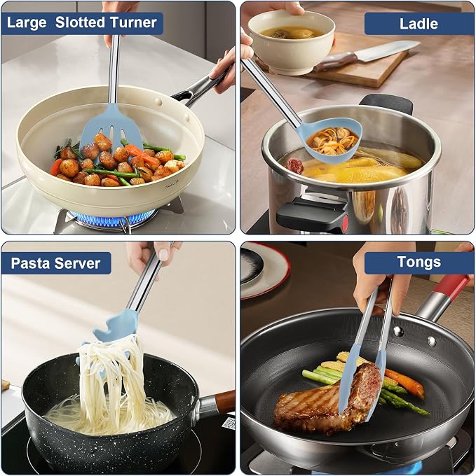 8PCS Kitchen Utensils Set, Vayvnt Heat Resistant Silicone Utensils Set - Image 6