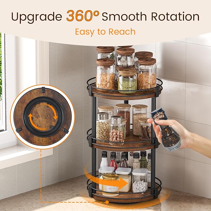 Snughome Lazy Susan Organizer, 3 Tier Rotating Spice Rack, Turntable Lazy Susan - Image 4