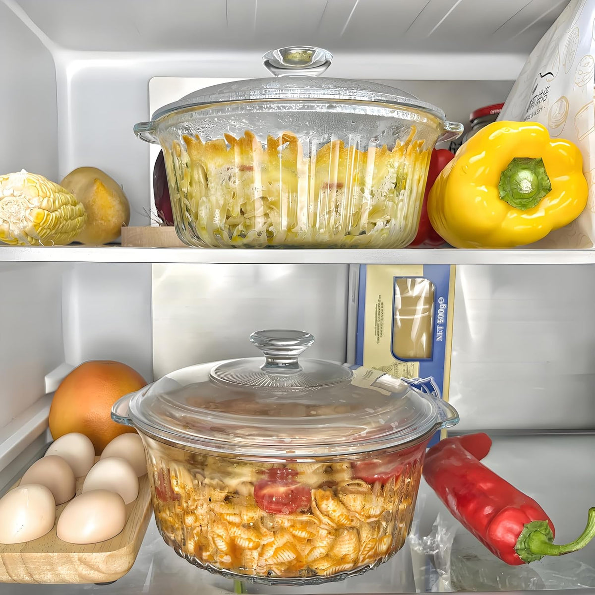 Round Glass Casserole Baking Dish With Lid, Borosilicate Glass, 1.6QT