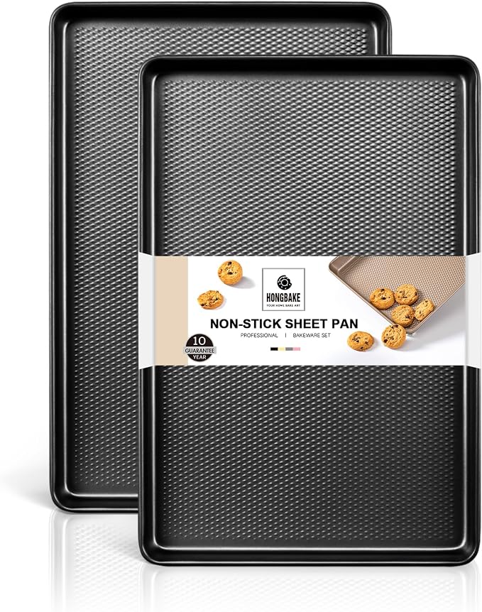 HONGBAKE 2 Pack Jelly Roll Pan Set 15x10, Cookie Sheets by HONGBAKE