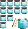 4 oz Blue Mini Glass Jars with Airtight Bamboo Lids 12 pack, Decorative Small by LINGSHINE
