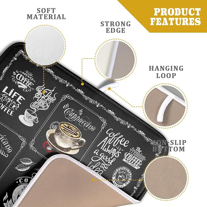 Giwawa Coffee Dish Drying Mat Vintage Anti Fatigue Espresso Cup Black Bean - Image 4