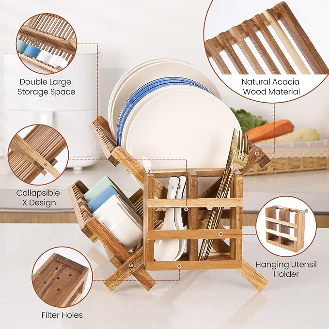 NOVAYEAH Acacia Wooden Dish Drying Rack - Image 3