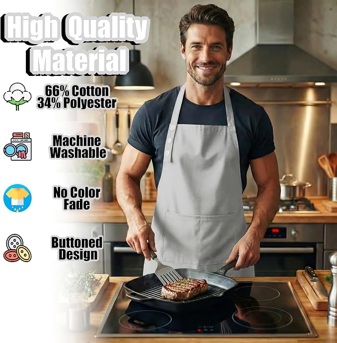 TOSHE Kitchen Apron Waterdrop Resistant Cotton Apron - Image 3