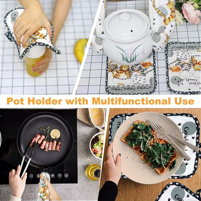 Oven Mitts and Pot Holders Sets, Funny Kitchen Oven Mitts Heat Resistant of 500 - Image 3