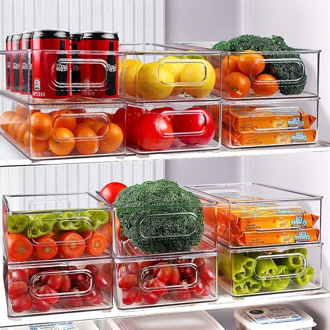 Stackable Refrigerator Organizer Bins, 6 Pack Clear Kitchen Organizer Container - Image 8