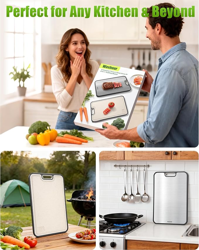 Titanium Cutting Boards for Kitchen, Non Toxic 2-in-1 Cutting Board Double Sided - Image 6