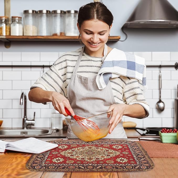 Sanwarm Absorbent Dish Drying Mat, Royal Red Moroccan Microfiber Pad - Image 6