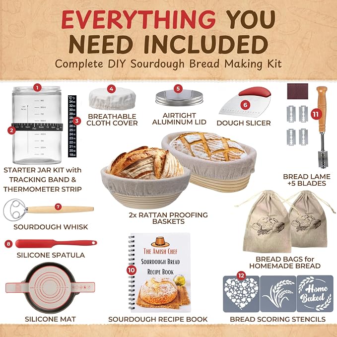 Complete Sourdough Bread Starter Kit, Glass Sourdough Starter Jar Kit & Tons of - Image 2